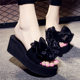 Summer Slippers Women's Bow Slippers High Heel Slippers Fashion Wedge Thick Sole Seaside Beach Shoes