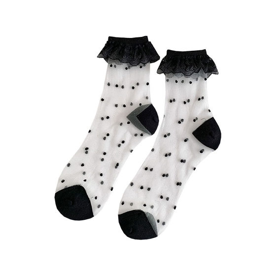 Lace Lace Socks Women's Summer Thin Transparent Loving Heart Glass Silk Mid-Length Socks Japanese Style Lolita Sweet Socks