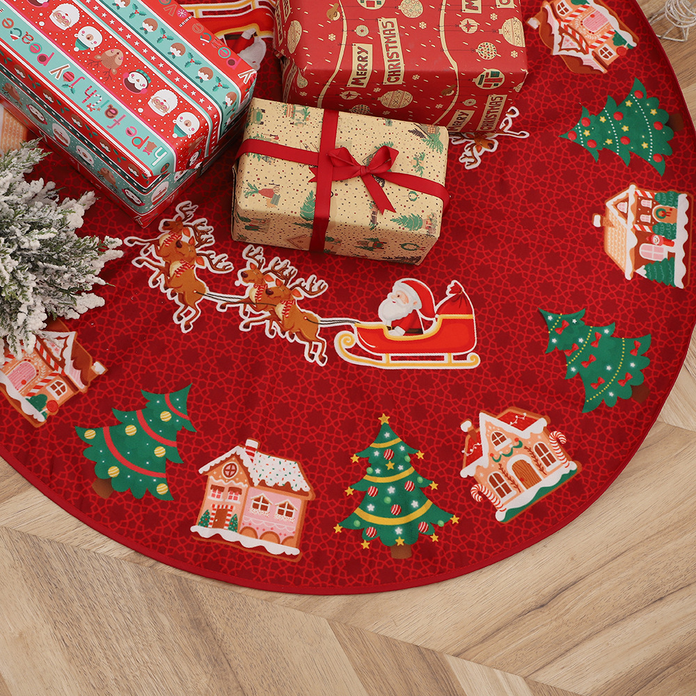 Christmas printed tree skirt cross-border new cartoon round elk Christmas tree decoration base ornaments crafts wholesale