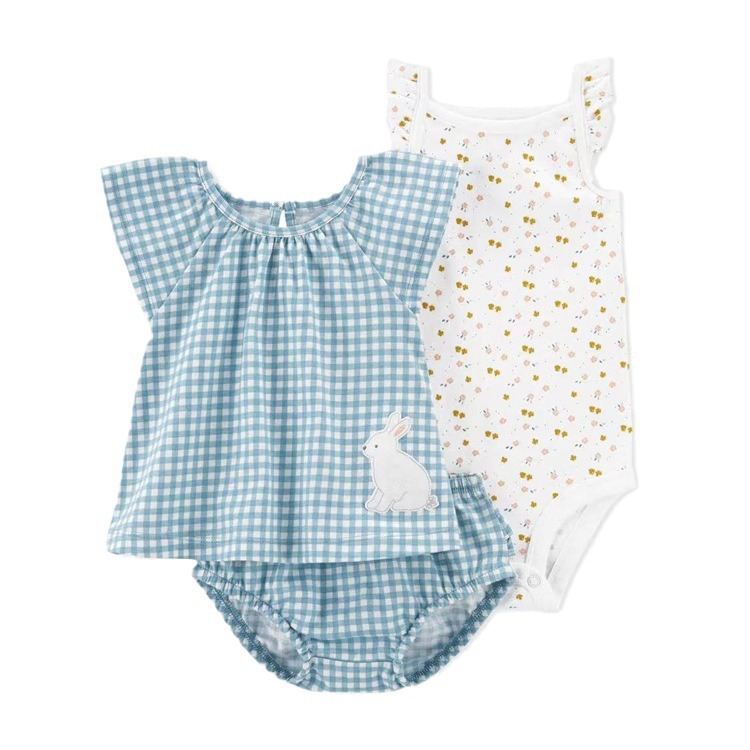 Summer new cross-border foreign trade children's clothing baby girls' short-sleeved shorts T-shirt sheath three-piece suit