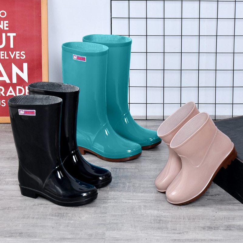 Rain boots women's short tube adult rain boots mid tube non-slip waterproof rubber shoes water boots kitchen high tube Women's Spring and Autumn Water Shoes