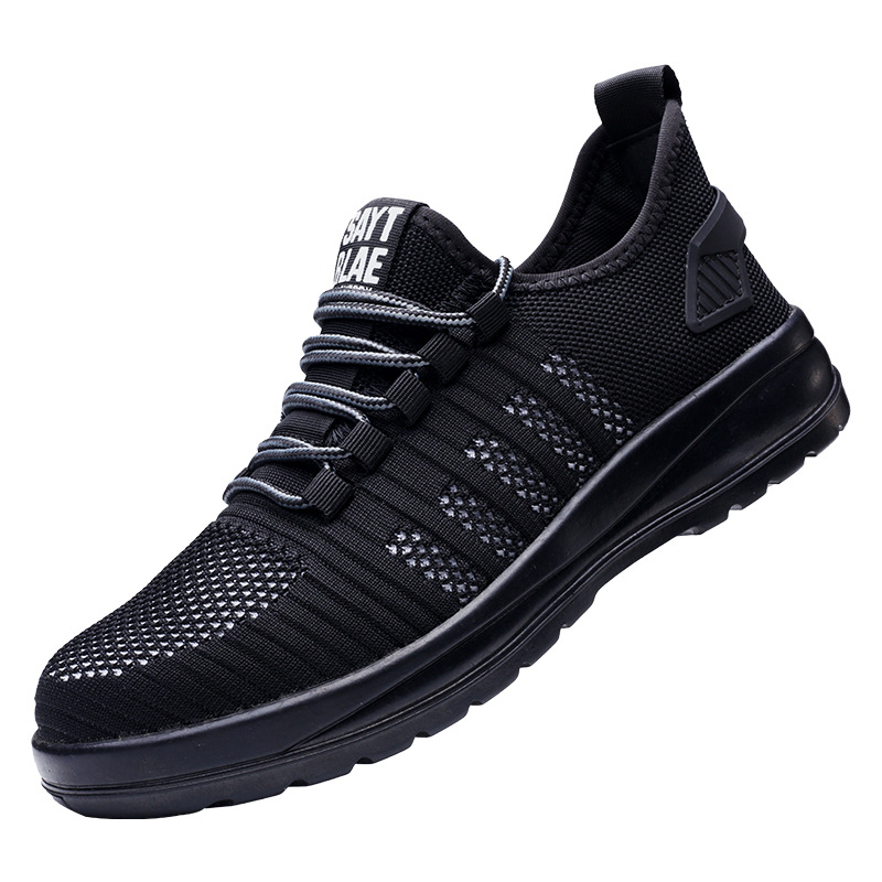 Flying Woven Safety Shoes Men's Black Lightweight Breathable Safety Shoes Construction Work Shoes Steel Toe Protective Shoes