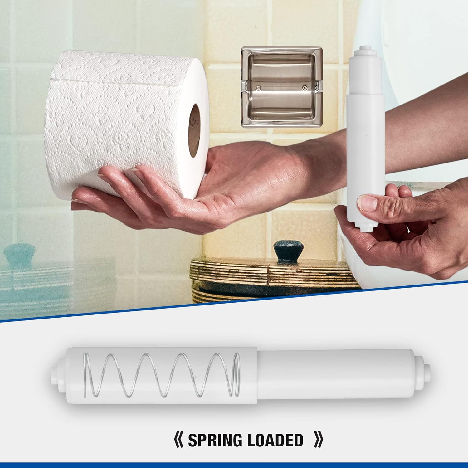 Bathroom Tissue Box Accessories Plastic Spring Telescopic Rod White Plastic Roll Paper Shaft Tissue Holder Paper Roller 3PCs Pack