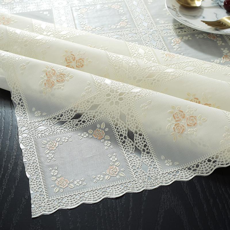 PVC tablecloth waterproof and oil-proof transparent table mat wash-free coffee table cloth crystal plate soft glass cover lace table cloth