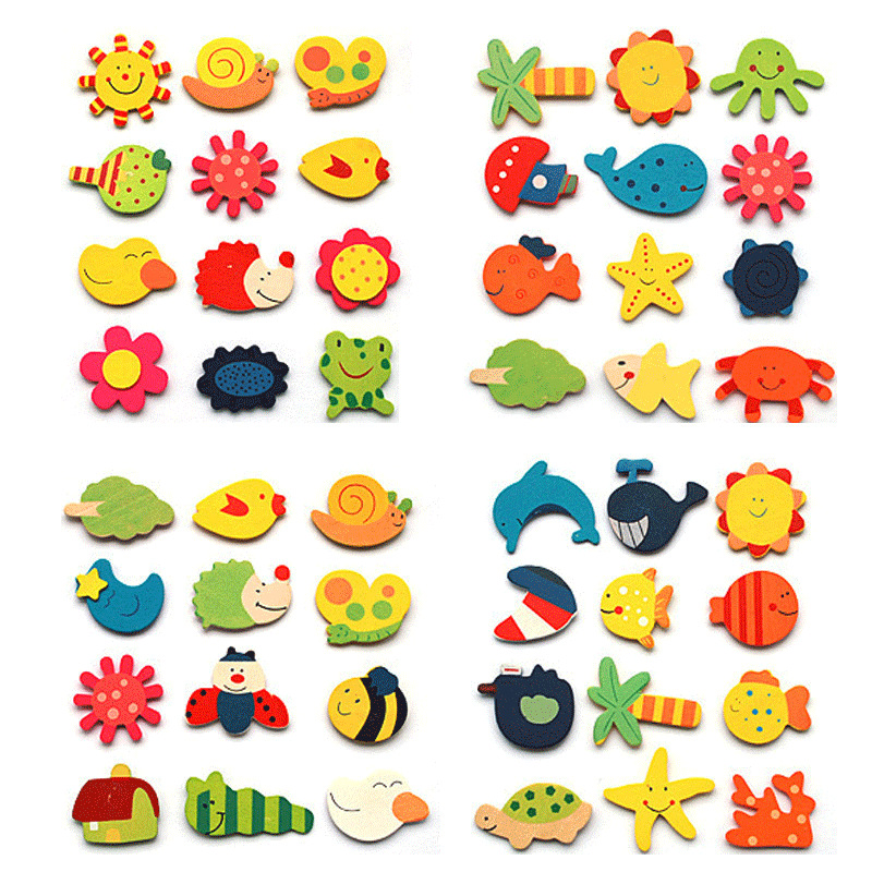 Creative Decorative Wooden Magnetic Refrigerator Stickers Wholesale Craft Gifts Baby Various Shapes Cute Cartoon Magnetic Stickers