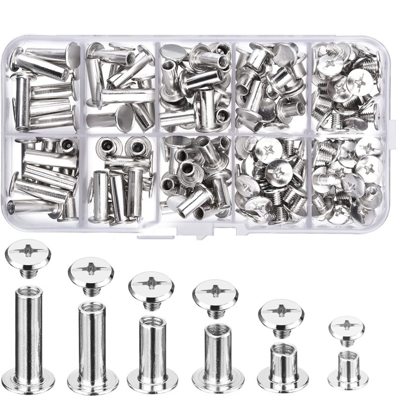 Screw combination kit rivet metal button DIY leather decorative book binding round flat head stud screw
