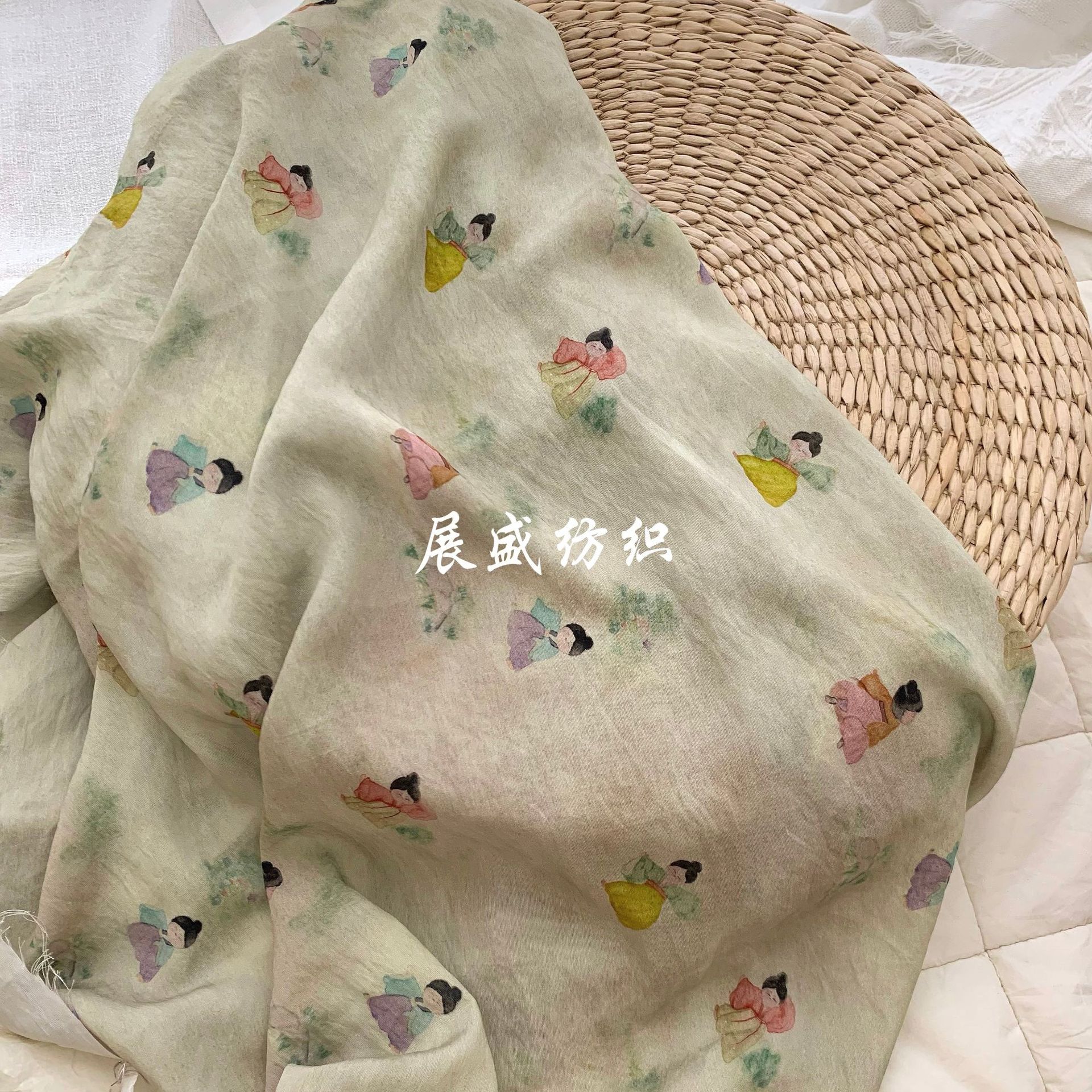 Tencel Ramie Digital Printed Fabric New Chinese Style Retro Style National Style Floral Cloth Children's Dress Women's Cheongsam