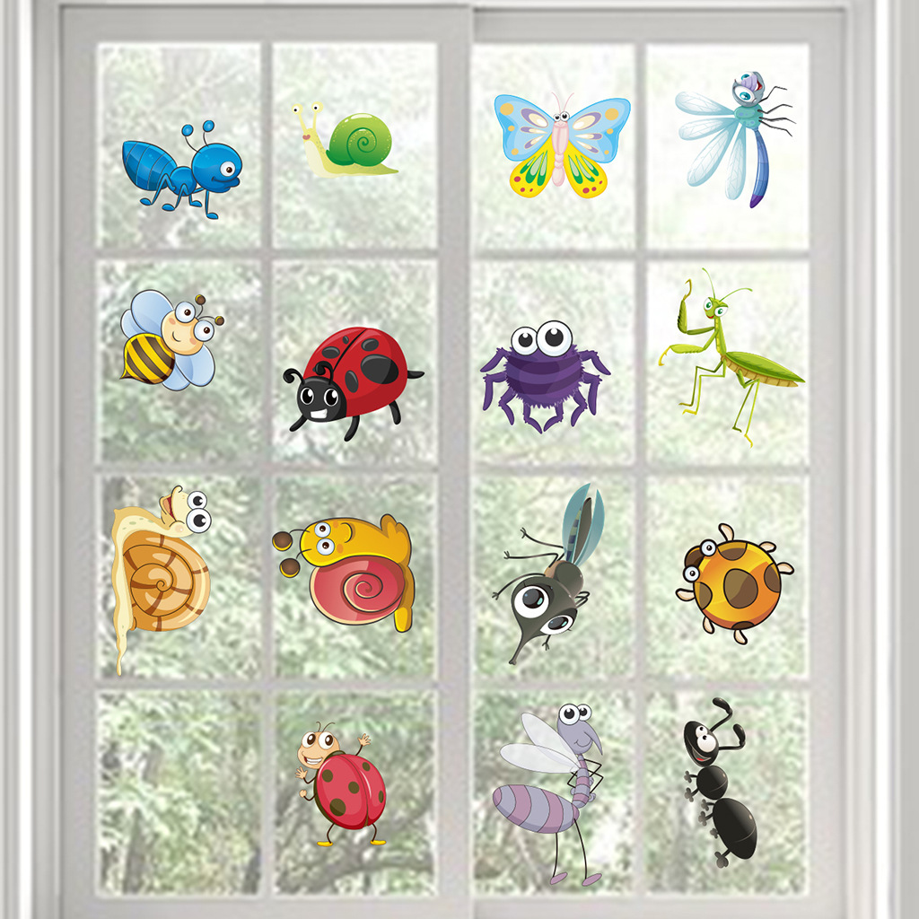 2023 New Cute Insect Animal Double Sided Electrostatic Stickers ADJ1004 Cross Border Custom Decorative Wall Stickers
