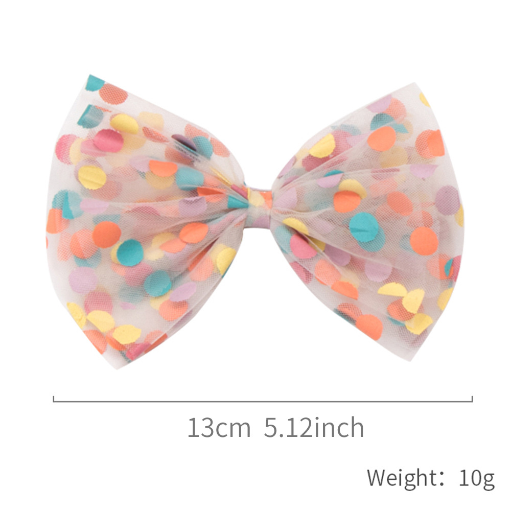 Colorful polka dot mesh children's hairpin Princess large bow hairpin snowflake star half wrapped cloth top clip