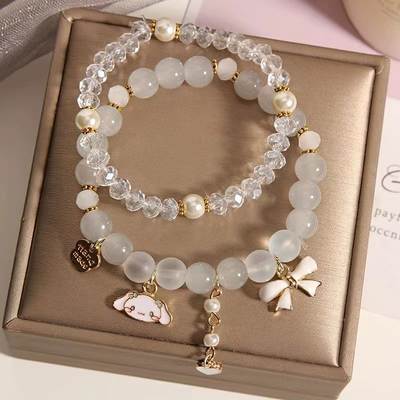 New Korean Style Small Fresh Simple Cute Cartoon Yugui Dog Crystal Pearl Bracelet Women's Bracelet Student Girlfriend Sister