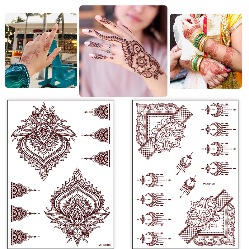 Foreign Trade Cross-border European and American Tattoo Sticker Arab Bride Brown Red Hannah Waterproof Lace Tattoo Sticker