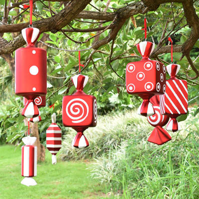 Christmas Decoration Stage Bar Wedding Dress Props 32cm Red and White Painted Christmas Candy Arrangement Pendant