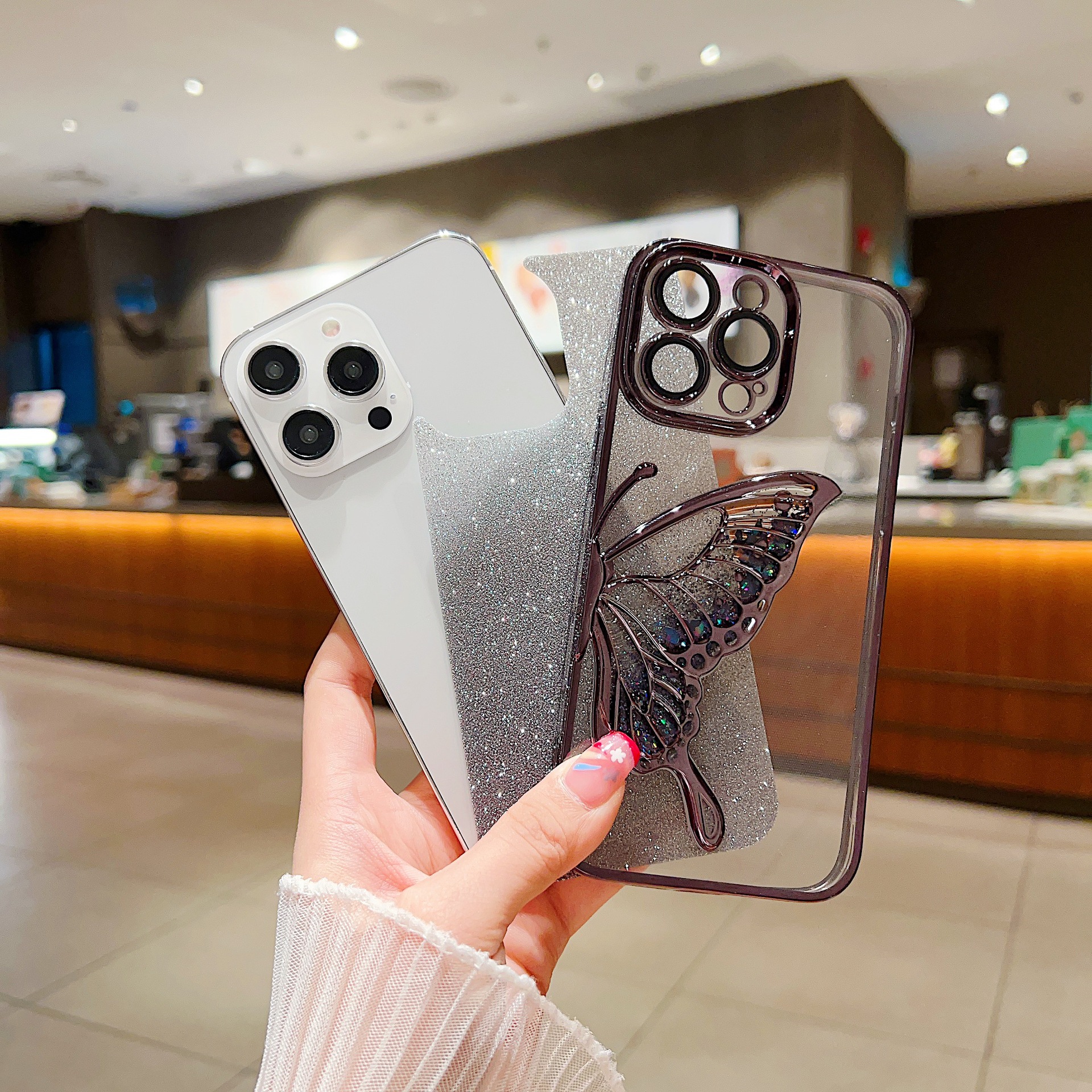 Electroplated Dream Butterfly quicksand shell glitter 16e for Apple 16ProMax phone case Apple film 11 lens protection