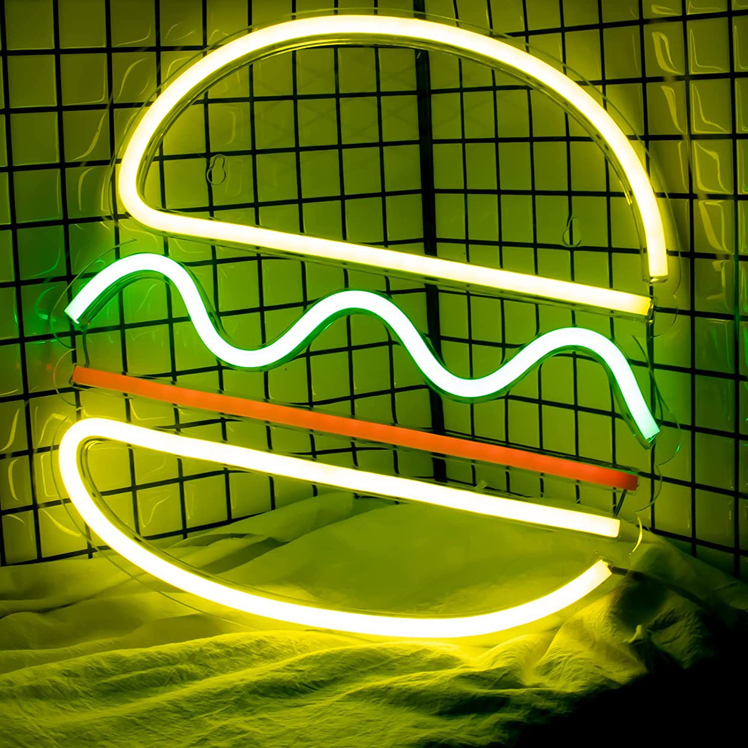 LED Transparent Acrylic Plate Neon Light Hamburger Shape Amazon New 5V USB Powered