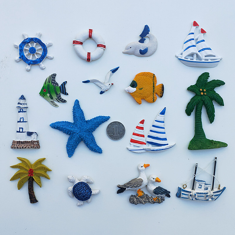 Mediterranean resin accessories starfish small fish sailing lighthouse helmsman swimming ring decorative wall stickers creative micro landscape decals