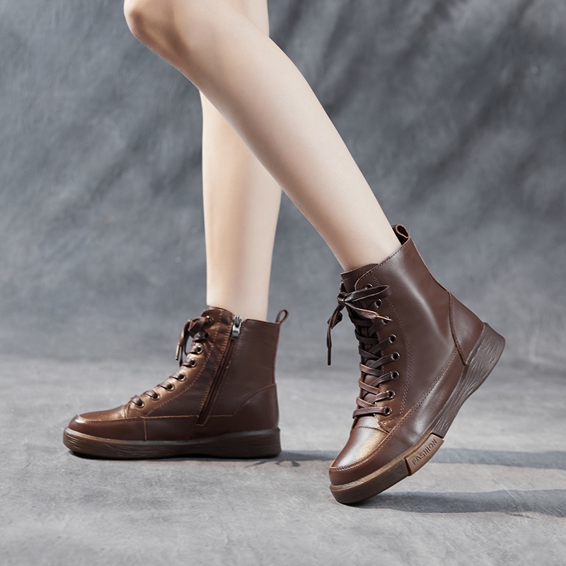 First layer cowhide retro flat fashion casual Women's Flat Sports Women's ankle boots