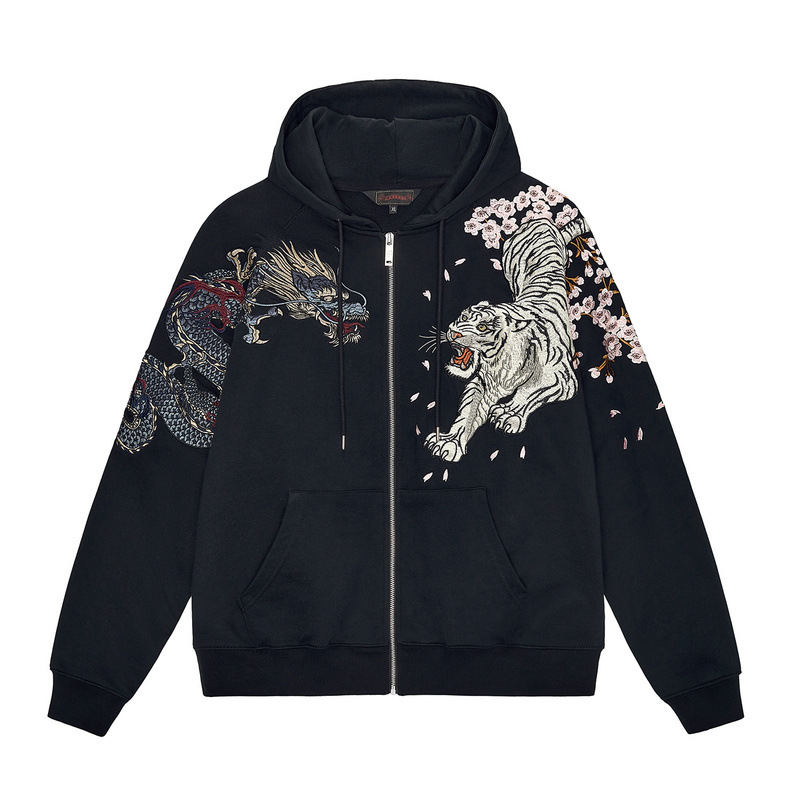 2023 Spring and Autumn Yokosuka Heavy Industry Embroidery Hooded Men's Sweater Trendy Brand Dragon Vermilion Bird White Tiger Embroidery Chinese Style Velvet