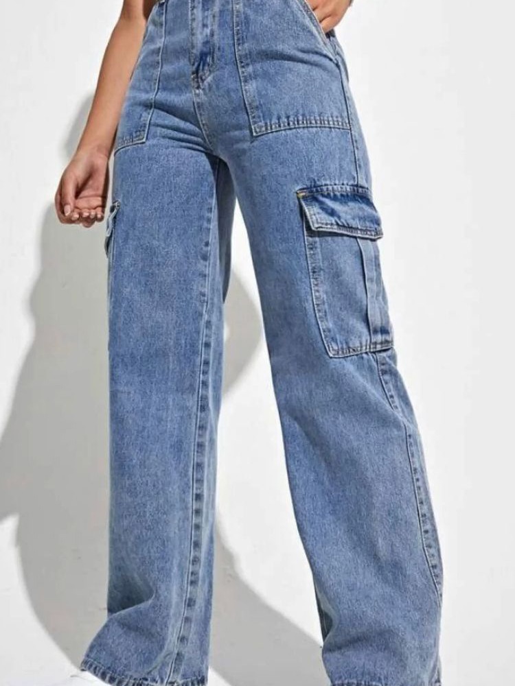 Cross-border amazon european and american women's jeans street hipster multi-pocket loose washed jeans factory wholesale