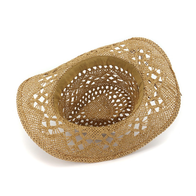 New hand-woven straw hat Hollow spring and summer breathable Men's and women's lovers hat sunscreen Western cowboy hat