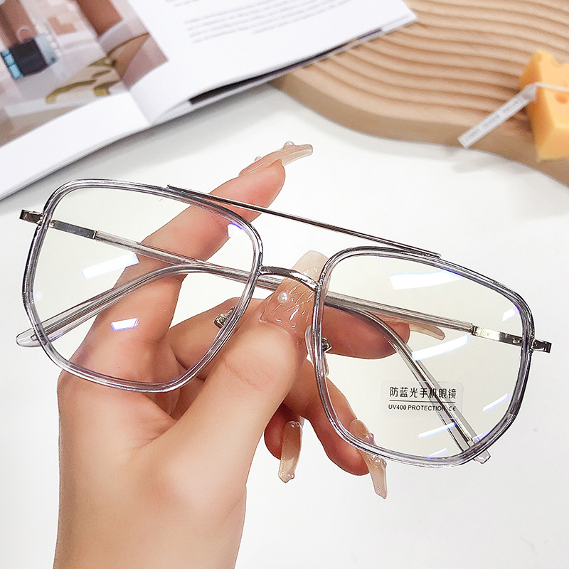 New anti-blue light plain glasses men and women retro polygon double beam glasses Internet celebrity can match myopia frame 2046
