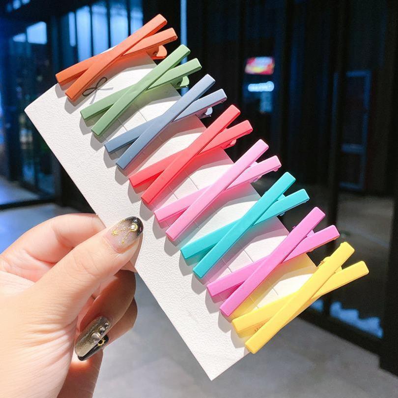 Girl's Heart Frosted Color Macaron Cross Bangs Clip One-word Clip Student Hairpin Side Clip Duckbill Clip Hair Accessories