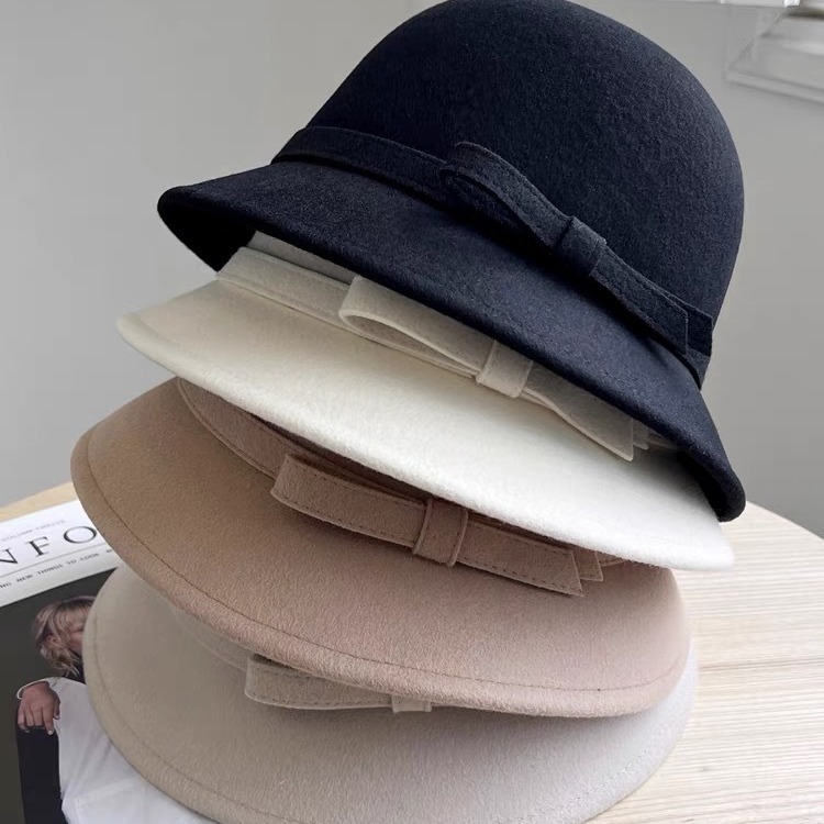 New style Hepburn style woolen fisherman hat women's French retro autumn and winter hat elegant warm hat