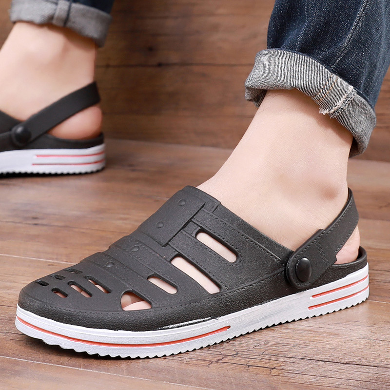 Hombres cerrado toe sandalias verano nueva moda casual moda sandalias de dos vías hueco playa agujero zapatos
