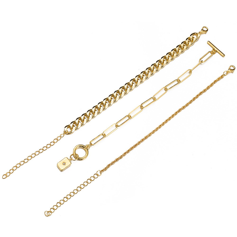 new thick chain personalized bracelet creative golden multi-layer chain bracelet set 3_voghion.com