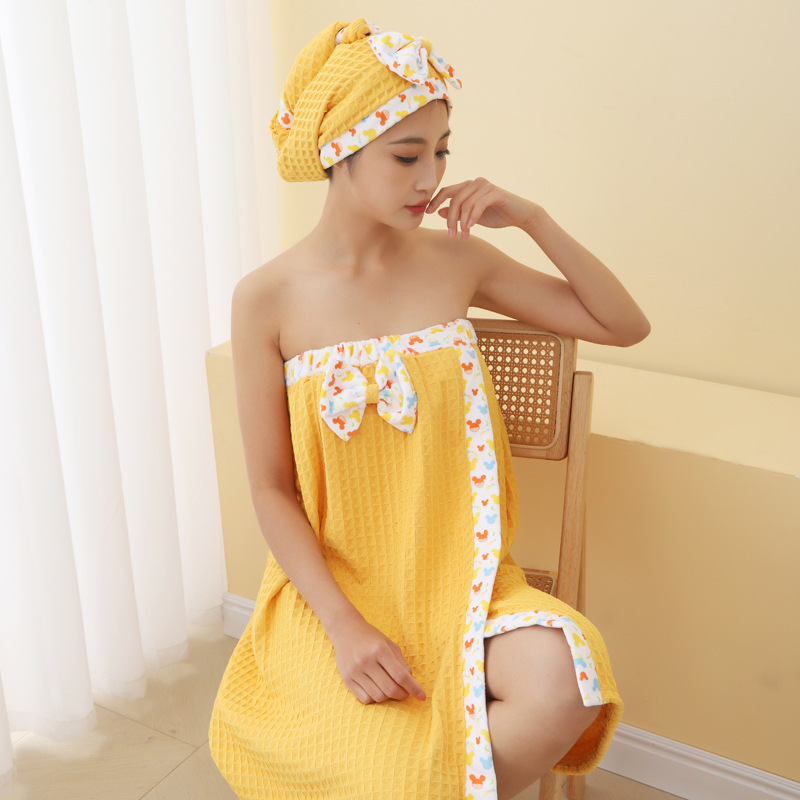 Cute Women's Tube Top Household Water Absorbent Quick-drying Hair Dry Hat Waffle Waffle Hair Dry Hat Bath Skirt Customizable