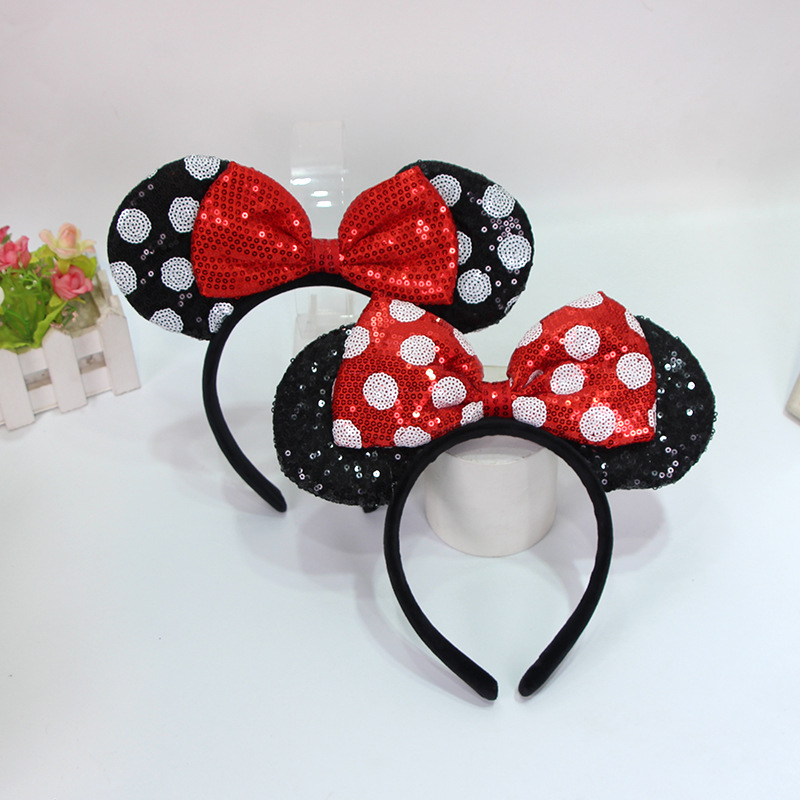 Bow round ear headband amusement park headdress hairpin headband polka dot sequined cartoon headband hair accessories female cross-border