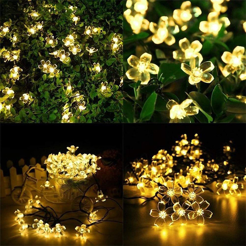 Cherry blossom solar light string outdoor waterproof courtyard garden balcony decoration camping hanging tree atmosphere led colored lights