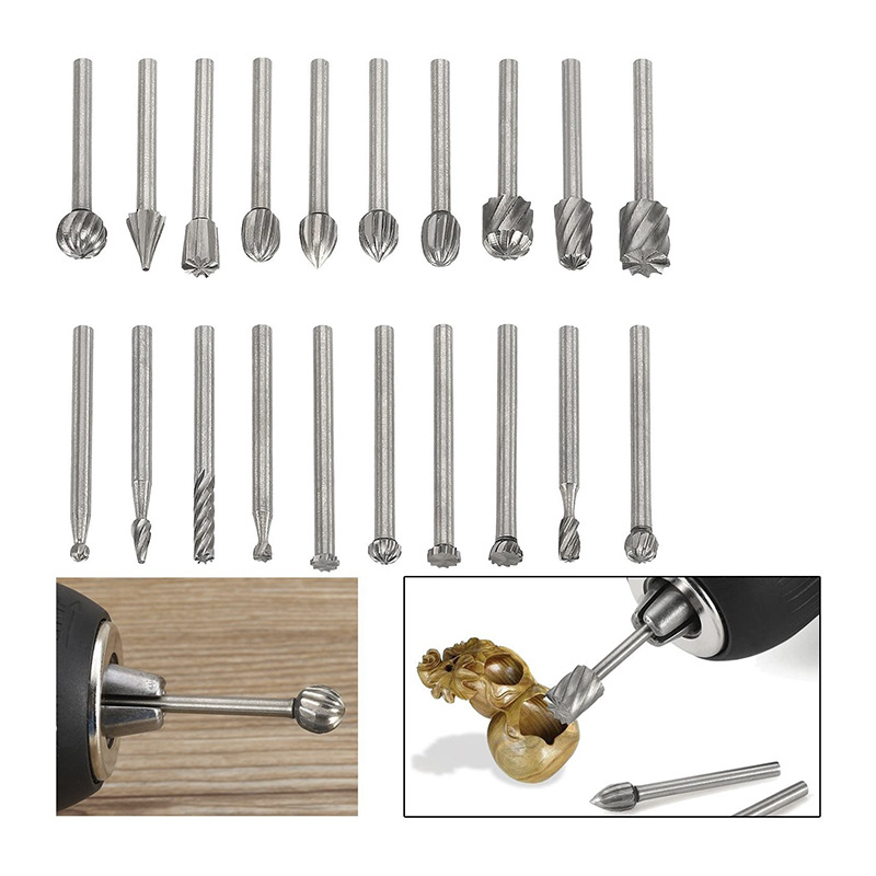 20-piece set of woodworking high-speed steel rotating file Electric Electric electric grinding woodworking carving grinding grinding head milling cutter accessories set