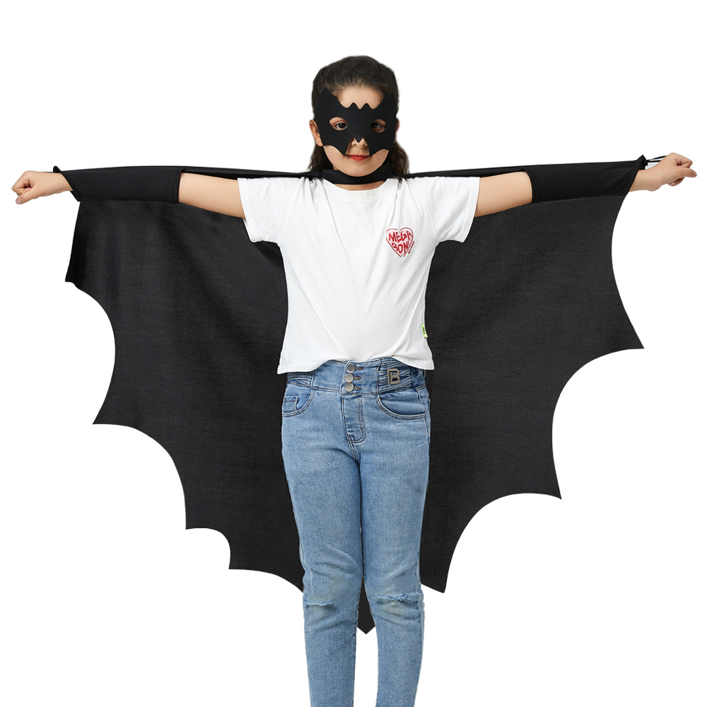 Cross-border Explosions Halloween Cloak Bat-shaped Cloak Sleeve One-piece Black Cloak Set Amazon Hot Sale