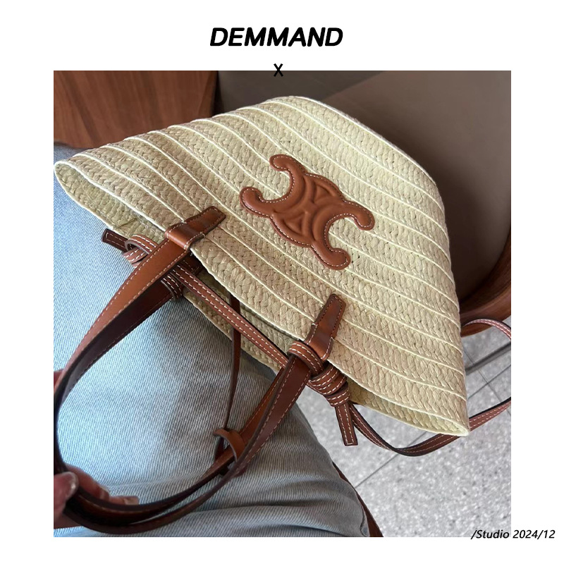 Lafite Straw Bag Hand-woven Bag 2024 New Large Capacity Vegetable Basket Tote Bag Portable Shoulder Bag for Women