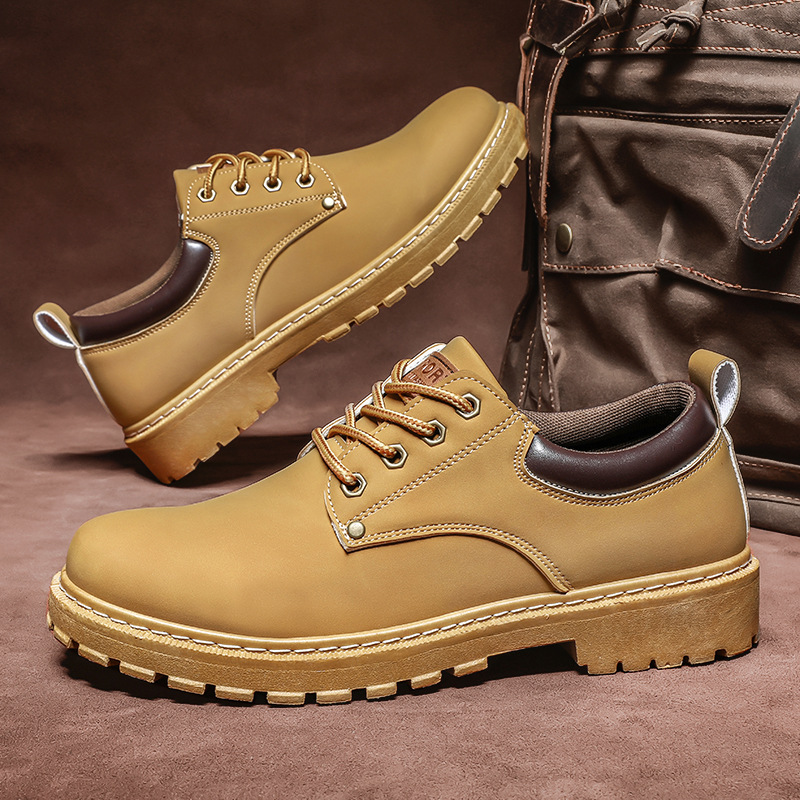 Autumn Men's Shoes All-match Martins Boots Thick-soled Tooling Shoes Height-increasing Casual Shoes Korean Style Trendy Shoes Labor Protection Shoes Men's Leather Shoes