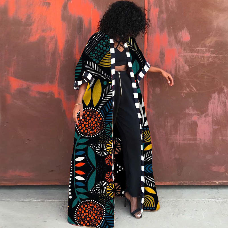 LG001 African Ethnic Style Women's Coat Long Printed Kimono Foreign Trade Source Cross-border 2024 New Coat_voghion.com