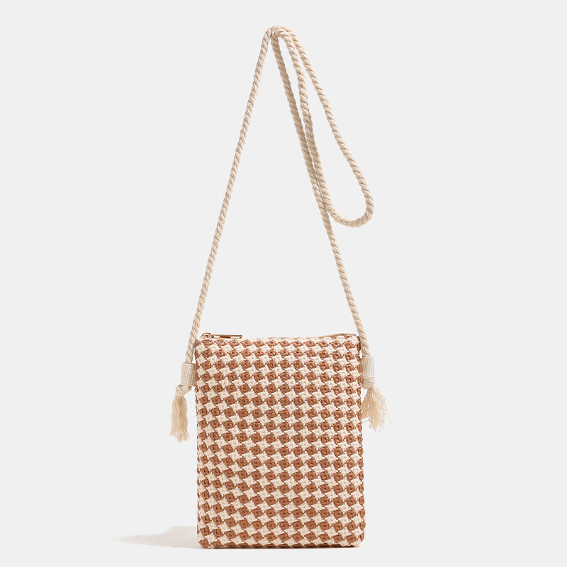 Mobile Phone Bag Women's 2024 New Cross-border Straw Vertical Shoulder Bag Amazon Simple Travel Crossbody Beach Bag