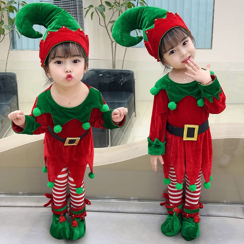 Christmas clothing children's clothing girls' dress red green elf Christmas theme baby photo clothing