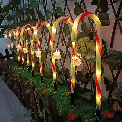 Tri-color solar Santa Claus crutch stars snowflake umbrella handle candy outdoor LED lawn light