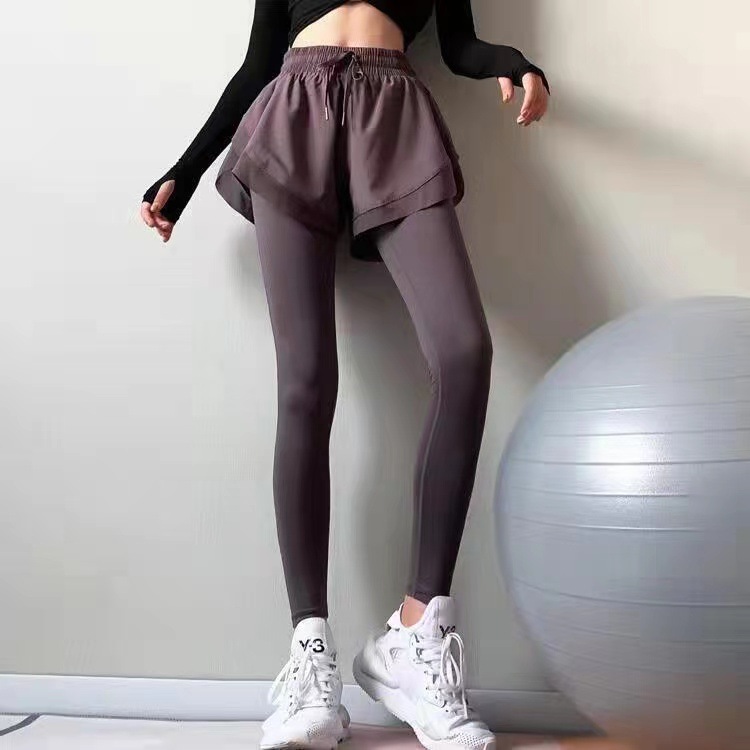 Large Size Fake Two-Piece Yoga Fitness Pants Women's Stretch Tight Quick-Dry Breathable Gym Sports Running Training Pants