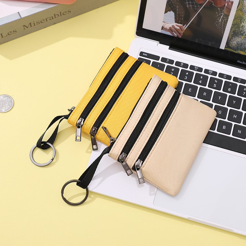 [in stock wholesale] ladies 2024 new fabric coin purse solid color multi-pocket zipper coin card bag