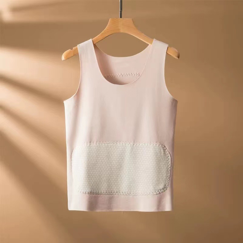 New men's and women's warm patch thermal vest waistcoat back warm waist top autumn and winter thickened fleece-lined bottoming shirt