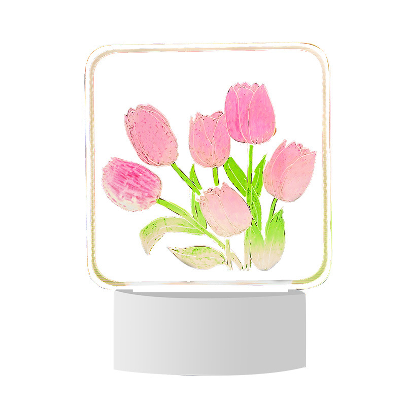 DIY Hand-made Painting Tulip Girl's Birthday Gift ins Style Girl's Heart Color Nightlight Children's Day