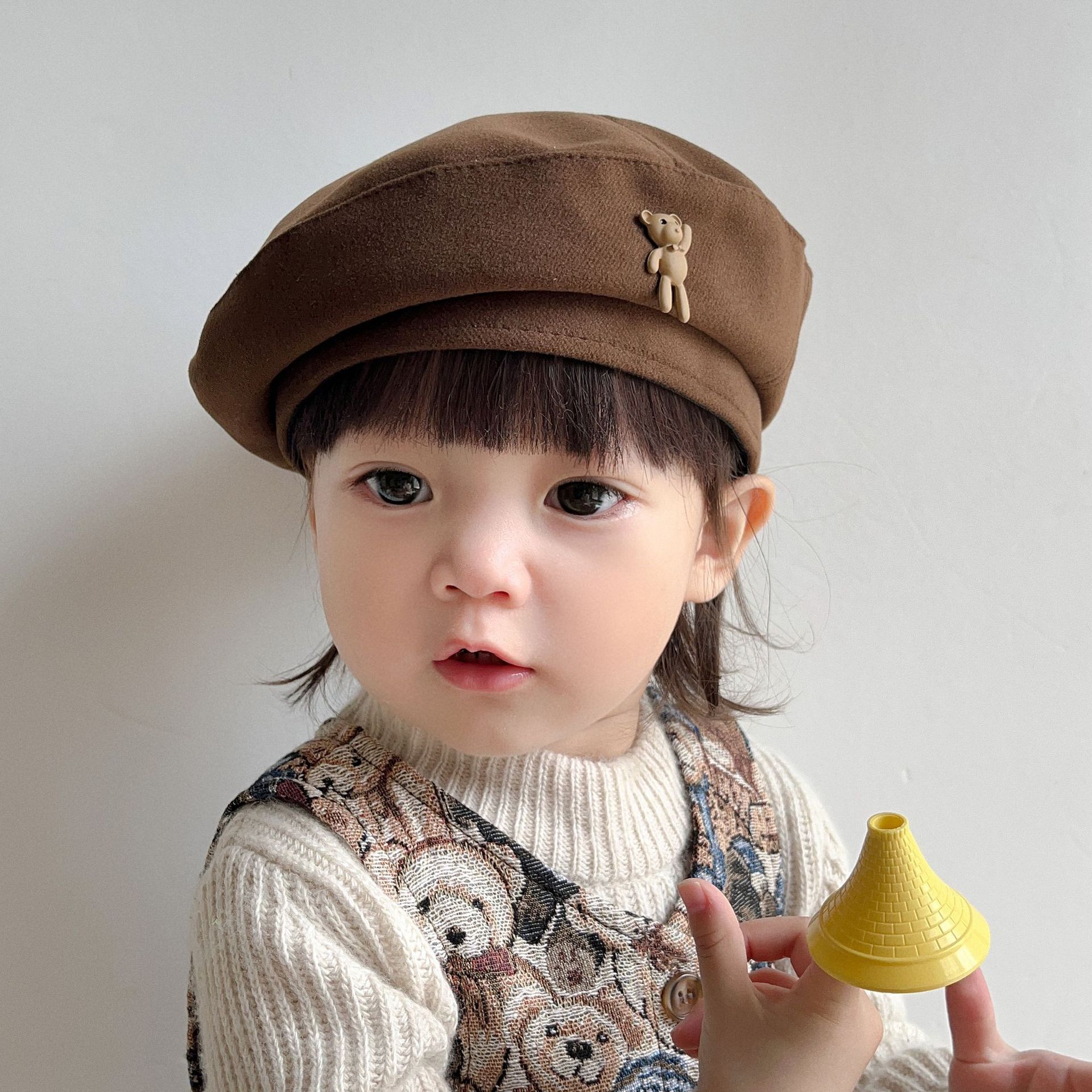 Autumn South Korean Children's Beret Hat 2024 Autumn/Winter Teddy Bear Instagram Solid Color Girls' Baby Hat Pumpkin Hat Wholesale