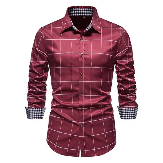 2023 new hot solid color plaid cardigan men's plus size casual loose comfortable shirt Amazon AliExpress
