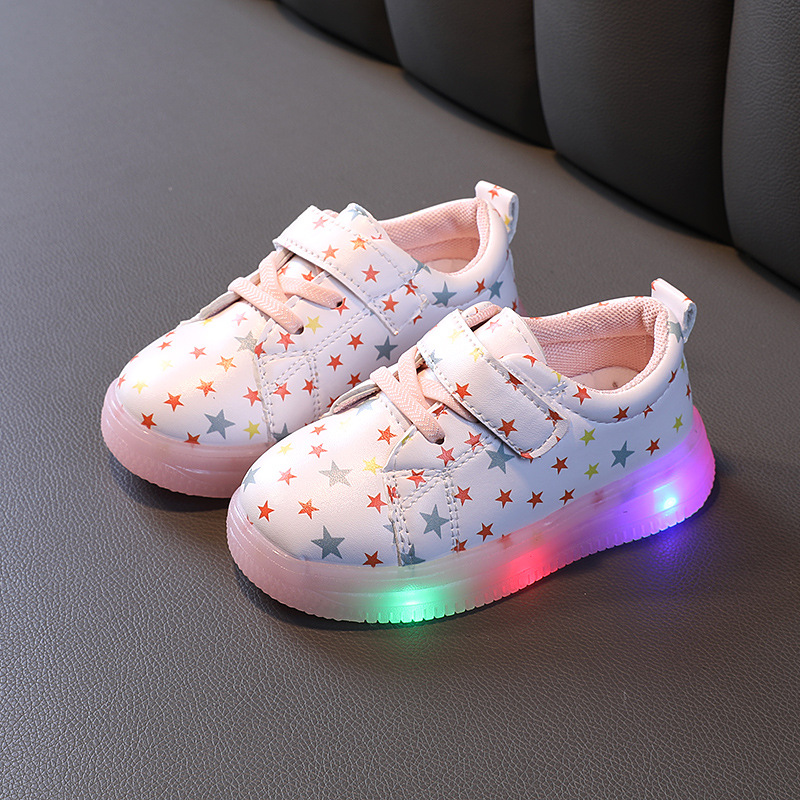 Spring and Autumn Children's Gypsophila Printed Light Shoes Girls Cute Fashion Luminous Shoes Luminous Shoes Skate Shoes