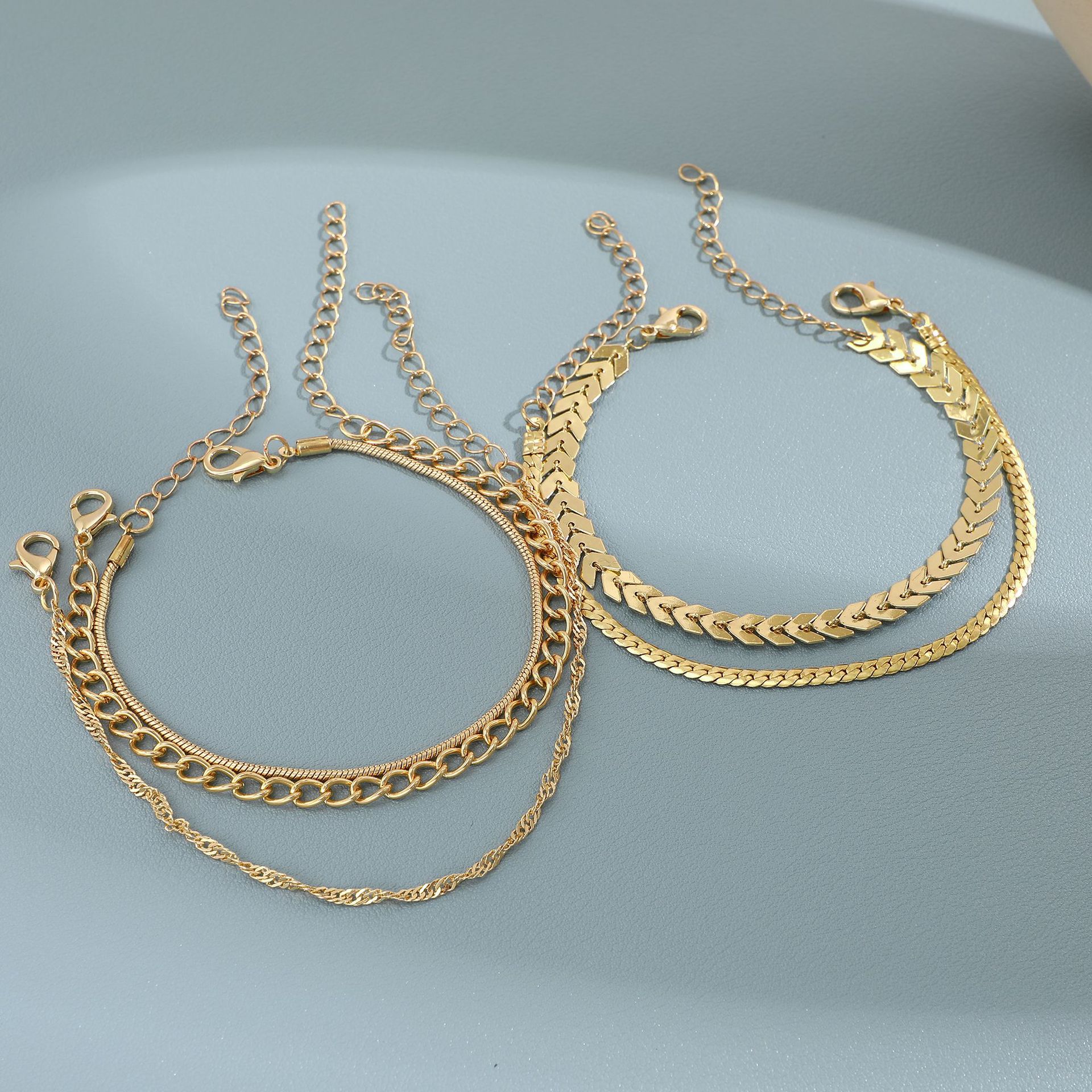 new personalized aircraft chain bracelet creative multi-layer stacked wearing thick chain bracelet set of 5 _voghion.com