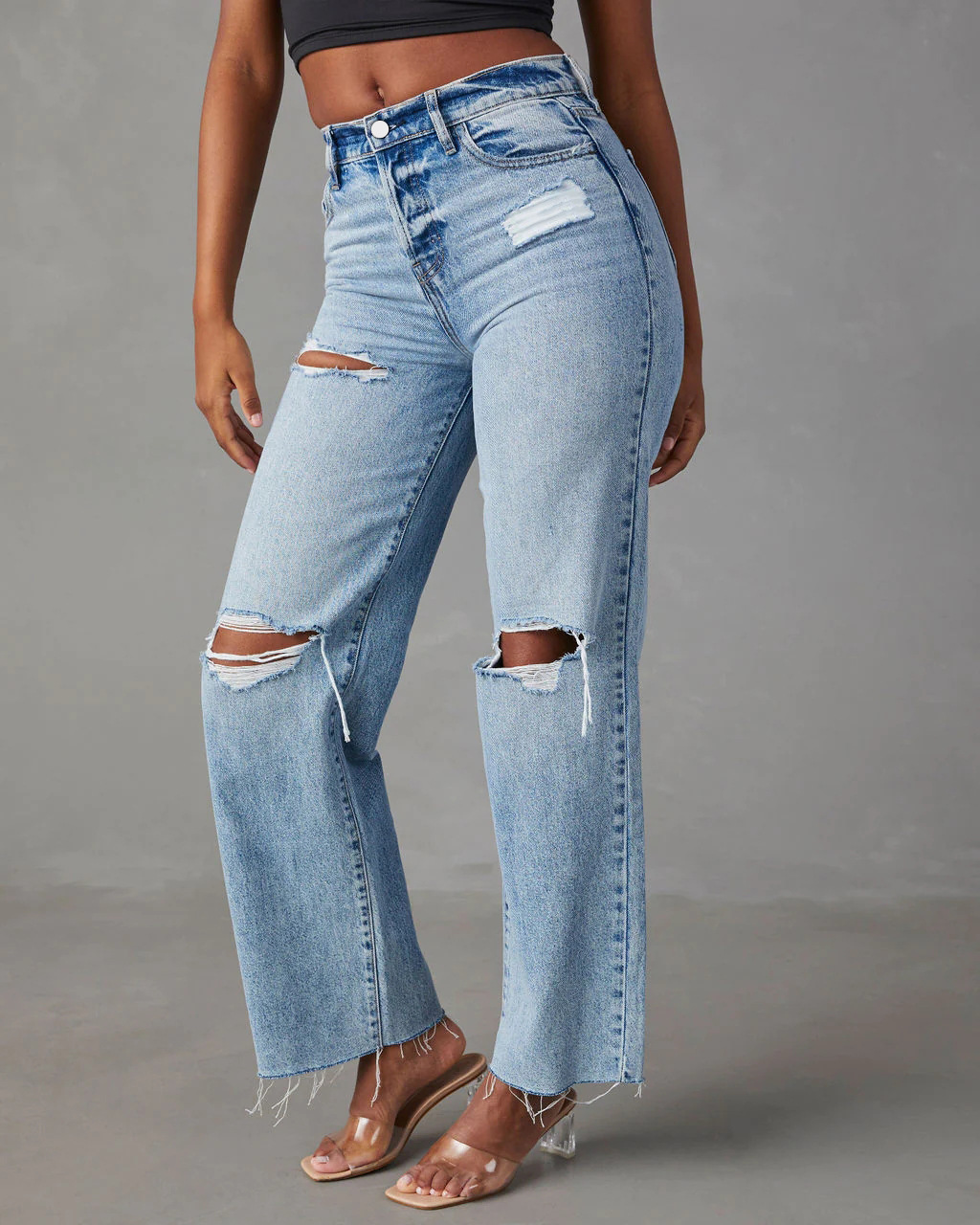 Xintang Jeans Women's 2024 New European and American Ripped High Waist Straight Jeans Washed and Ripped Fashion Jeans