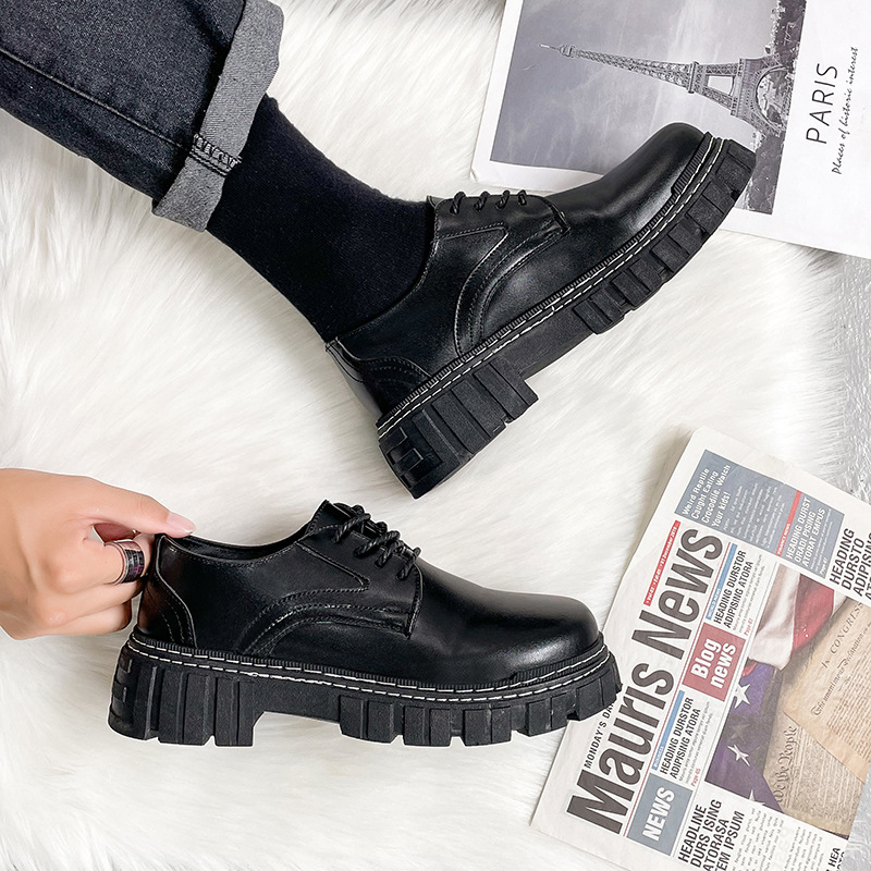 Net Red men's shoes black leather shoes talent Spring and Autumn New Hong Kong style low-top small leather shoes youth casual shoes