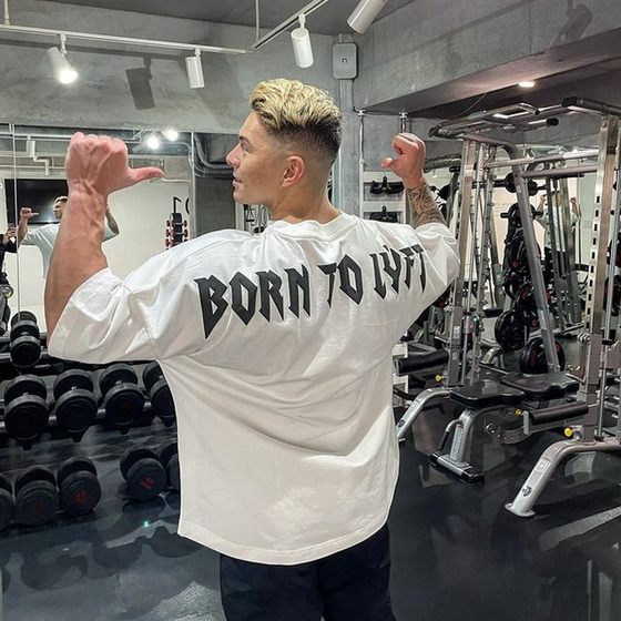 LFYT Muscular Men's Summer and Autumn Sports T-shirt Men's Fitness Loose Top Stretch Basketball Korean Style plus size Short Sleeve Men